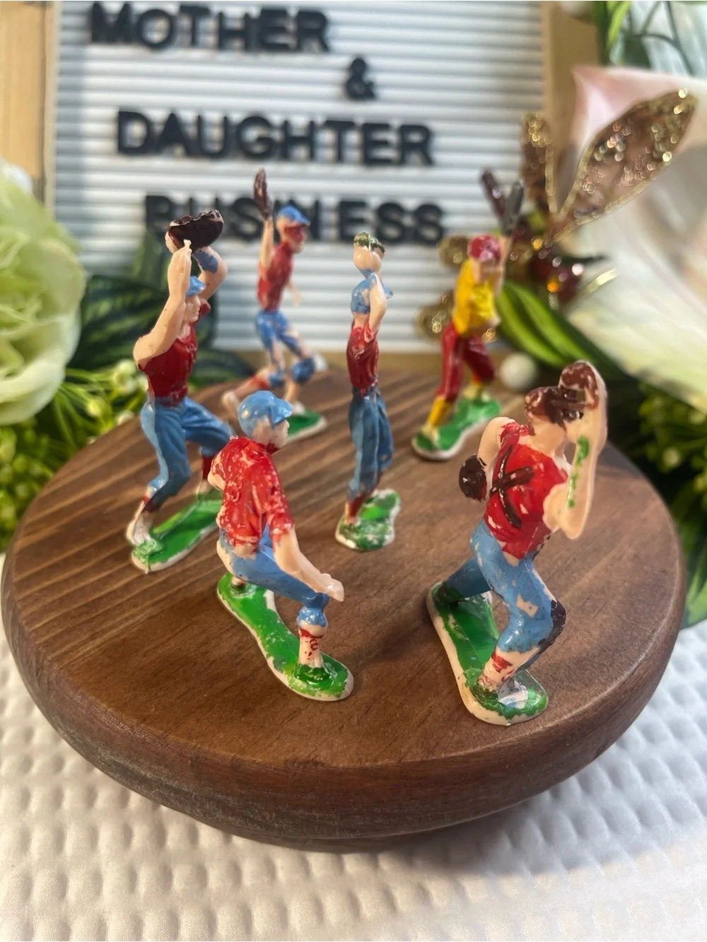 Vintage Miniature Baseball Player Set - Hand-Painted Figures